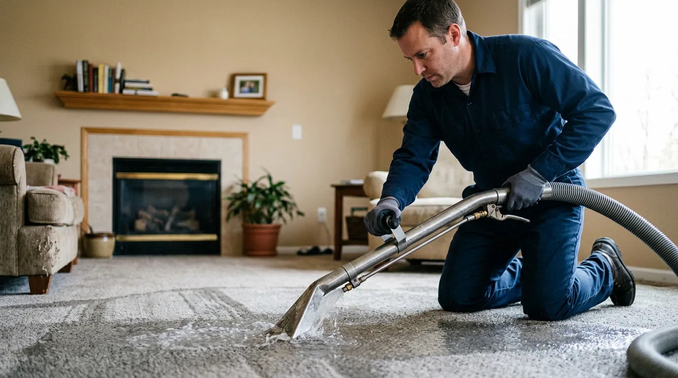 Water damage restoration technician working near Hope, ND